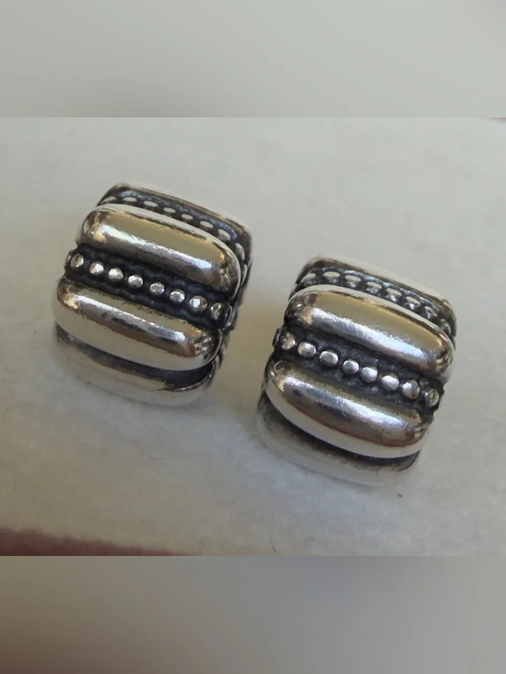 Pandora Sterling Silver Dots & Ridges Barrel Clips Charms 791011 PAIR❗️ - Picture 2 of 6